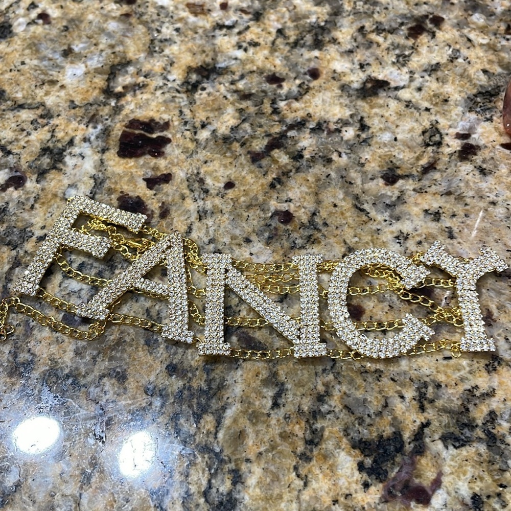 Fancy Rhinestone Gold Choker - Picture 3 of 11